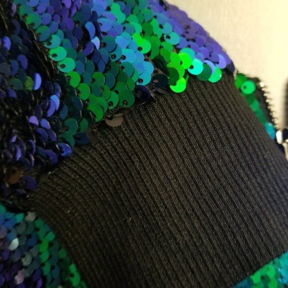 Iridescent peacock green sequined jacket sz 8 - Picture 2 of 8